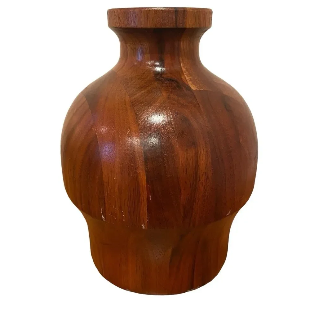 Turned Wood Bud Vase Candle Holder Mid Century Modern